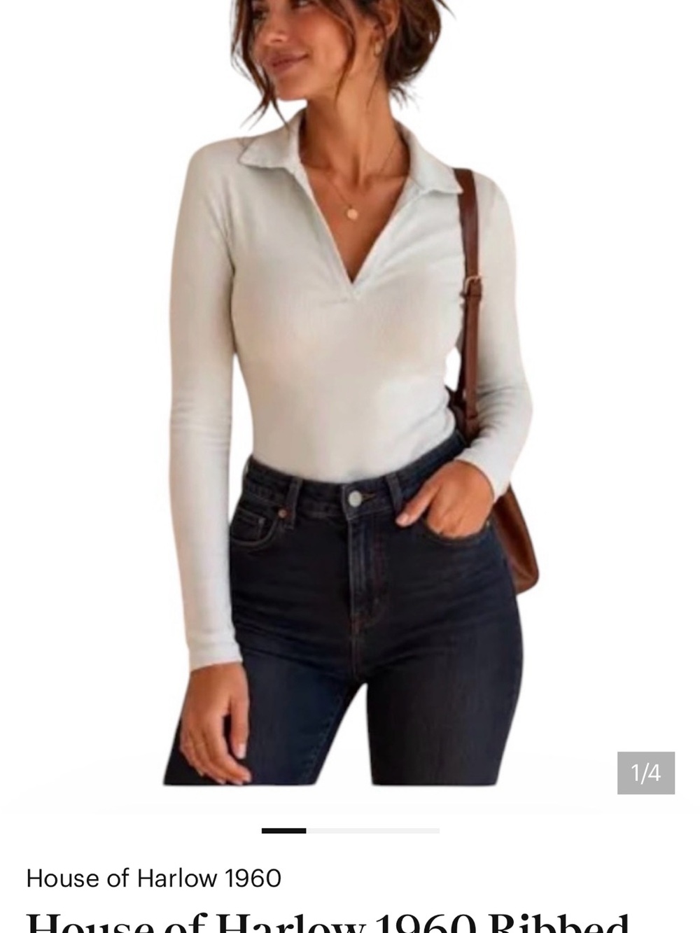 House of Harlow 1960 Long-Sleeve Ribbed Polo bodysuit